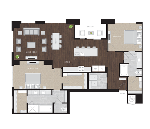 Floor plan for 2 beds, 2 baths, 1773 sqft
